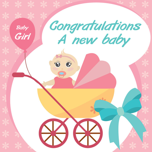 Vector card new born baby girl - Vector, imagen