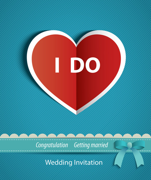 Vector wedding card in the form of heart paper with ribbon. - Vector, imagen