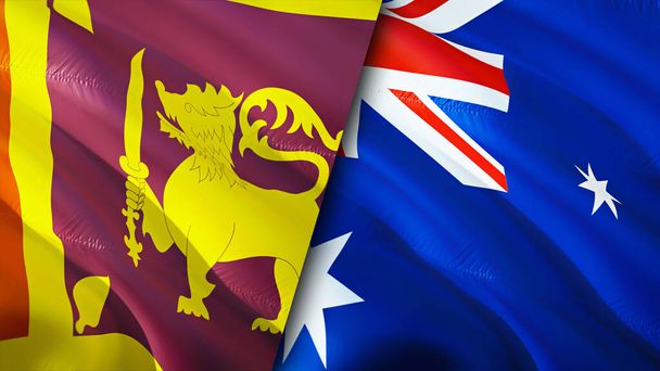 Flagi Sri Lanki i Australii. Projektowanie flagi 3D. Flaga Sri Lanki Australia, zdjcie, tapeta. Sri Lanka vs Australia image, renderowanie 3D. Sri Lanka Australia sojuszu stosunków - Zdjęcie, obraz