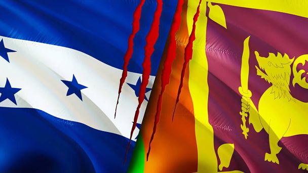 Honduras and Sri Lanka flags with scar concept. Waving flag 3D rendering. Honduras and Sri Lanka conflict concept. Honduras Sri Lanka relations concept. flag of Honduras and Sri Lanka crisis,war - Photo, Image