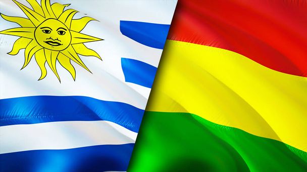 Flagi Urugwaju i Boliwii. Projektowanie flagi 3D. Urugwaj Boliwia flaga, obraz, tapeta. Urugwaj vs obraz Boliwii, renderowanie 3D. Urugwaj Boliwia stosunki sojuszu i handlu, podróże, turystyka concep - Zdjęcie, obraz