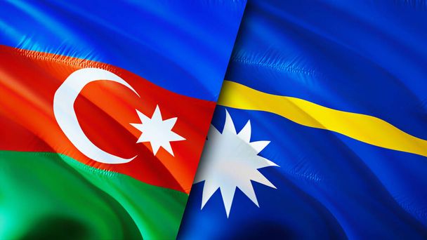 Azerbaidzanin ja Naurun liput. 3D Heiluttaen lippu suunnittelu. Azerbaidzan Nauru lippu, kuva, tapetti. Azerbaidzan vs Nauru kuva, 3D renderöinti. Azerbaidzan Nauru suhteet liitto ja kauppa, matkailu, Touris - Valokuva, kuva
