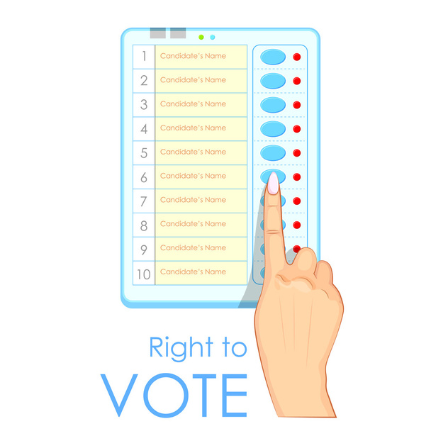 χέρι πιέζοντας το ηλεκτρονικό μηχάνημα ψηφοφορίας - Διάνυσμα, εικόνα