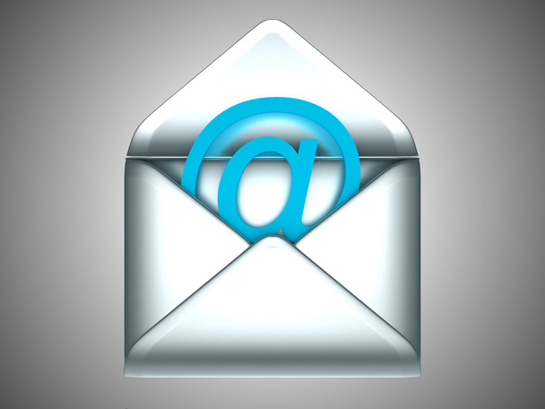 Check your Email - opened silver envelope with at symbol - Zdjęcie, obraz