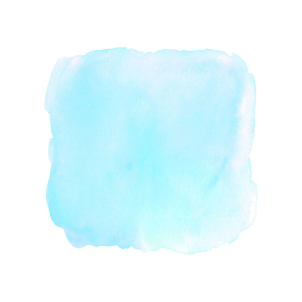 Blue watercolor square splash background. Abstract hand drawn paint textured blot stain spot blob isolated on white background. - Photo, Image