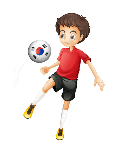 韓国のフラグとボールをプレー微笑む少年 - ベクター画像