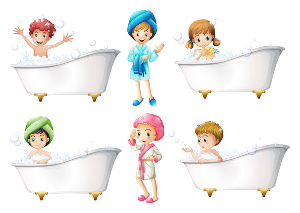 Niños tomando un baño
 - Vector, Imagen