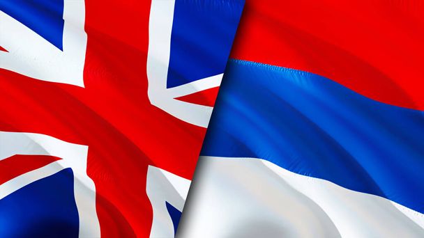 Flaggen Großbritanniens und Serbiens. 3D Fahnenschwenken. Großbritannien Serbien Flagge, Bild, Tapete. Bild Großbritannien gegen Serbien, 3D-Darstellung. Vereinigtes Königreich Serbien Beziehungen Allianz ein - Foto, Bild