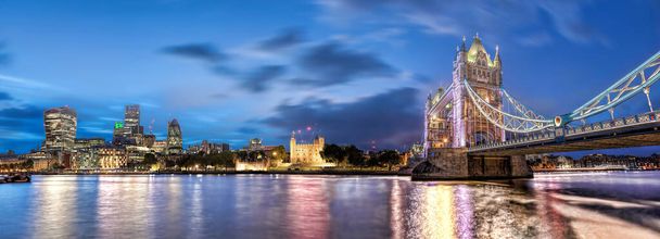 Panorama of London with Tower Bridge, Tower Hill and modern downtown in England, UK - Photo, Image