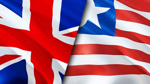 Flaggen von Großbritannien und Liberia. 3D Fahnenschwenken. Vereinigtes Königreich Liberia Flagge, Bild, Tapete. Bild Großbritannien gegen Liberia, 3D-Darstellung. Vereinigtes Königreich Liberia Beziehungen Allianz ein - Foto, Bild