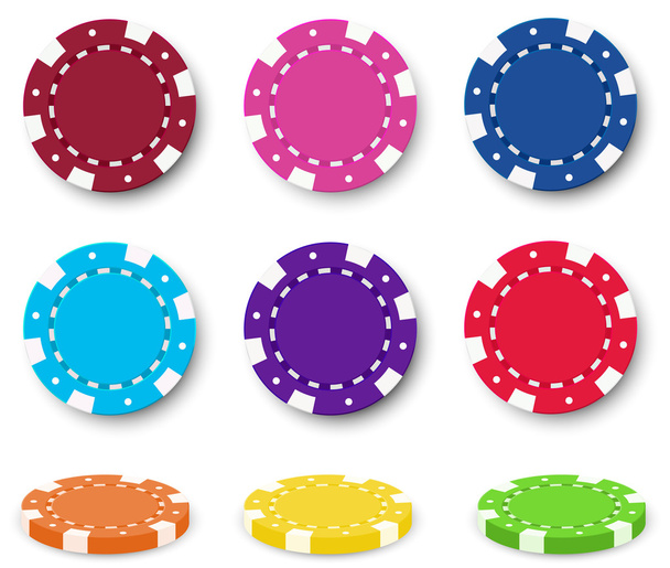 Девять разноцветных фишек для покера
 - Вектор,изображение