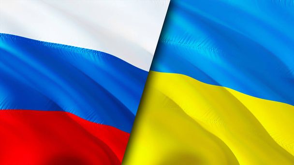 ロシアとウクライナの国旗。3D波動旗のデザイン。ロシアウクライナ国旗,写真,壁紙.ロシア対ウクライナの画像、 3Dレンダリング。ロシアウクライナ関係と貿易、旅行、観光コンセプト - 写真・画像