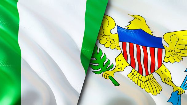 Flaggen Nigerias und der US-Jungferninseln. 3D Fahnenschwenken. Nigeria US-Jungferninseln Flagge, Bild, Tapete. Nigeria vs USA Jungferninseln Bild, 3D-Rendering. Nigeria US-Jungferninsel - Foto, Bild
