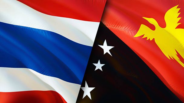 Thailand and Papua New Guinea flags. 3D Waving flag design. Thailand Papua New Guinea flag, picture, wallpaper. Thailand vs Papua New Guinea image,3D rendering. Thailand Papua New Guinea relation - Photo, Image