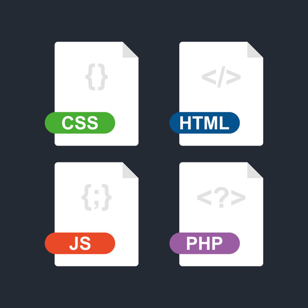 Css, html, js, php。ウェブ開発ファイル形式のフラットアイコンのコレクション。ベクトル - ベクター画像