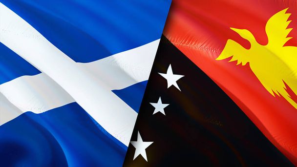 Scotland and Papua New Guinea flags. 3D Waving flag design. Scotland Papua New Guinea flag, picture, wallpaper. Scotland vs Papua New Guinea image,3D rendering. Scotland Papua New Guinea relation - Photo, Image