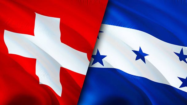 Σημαίες Ελβετίας και Ονδούρας. Σχεδιασμός τρισδιάστατης κυματιστή σημαίας. Σημαία Ονδούρας, φωτογραφία, ταπετσαρία. Ελβετία εναντίον Ονδούρας εικόνα, 3D απόδοση. Ελβετία Ονδούρα σχέσεις συμμαχία και - Φωτογραφία, εικόνα