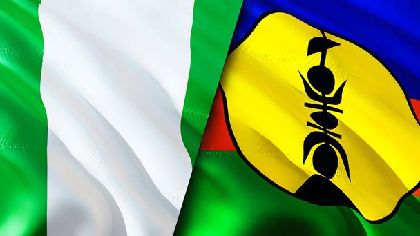 Нігерія і прапори Нової Каледонії. 3D Waving Flag Нігерійський прапор Нової Каледонії, фото, шпалери. Нігерія проти Нової Каледонії, 3D-рендеринг. Співпраця Нігерії з Новою Каледонією - Фото, зображення