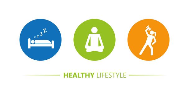 Sağlıklı yaşam ikonları uyku yoga spor piktogramı - Vektör, Görsel