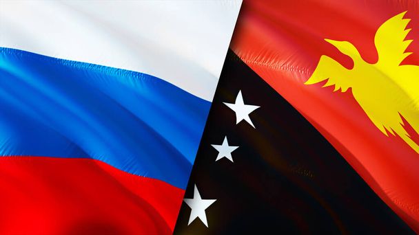Russia and Papua New Guinea flags. 3D Waving flag design. Russia Papua New Guinea flag, picture, wallpaper. Russia vs Papua New Guinea image,3D rendering. Russia Papua New Guinea relations allianc - Photo, Image