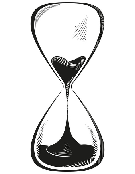 Reloj de arena de vidrio completo en estilo de grabado. - Vector, imagen