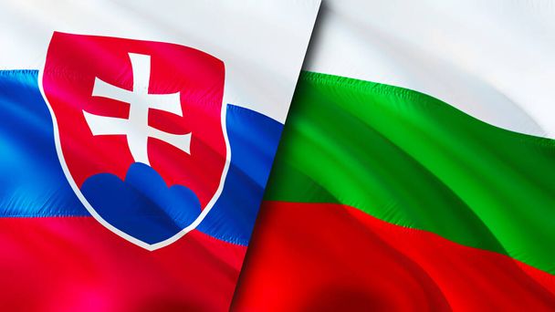 Bandeiras da Eslováquia e Bulgária. 3D acenando design bandeira. Eslováquia Bulgária bandeira, foto, papel de parede. Eslováquia vs Bulgária imagem, renderização 3D. Eslováquia Bulgária relações de aliança e comércio, viagens, touris - Foto, Imagem