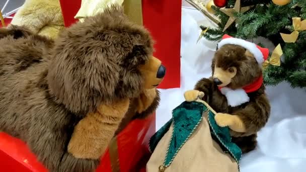 brinquedo ursos de pelúcia mecânicos automatizar movimento na decoração de Natal - Filmagem, Vídeo