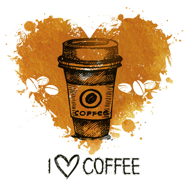 Ручной рисованный винтажный кофе фон
 - Вектор,изображение