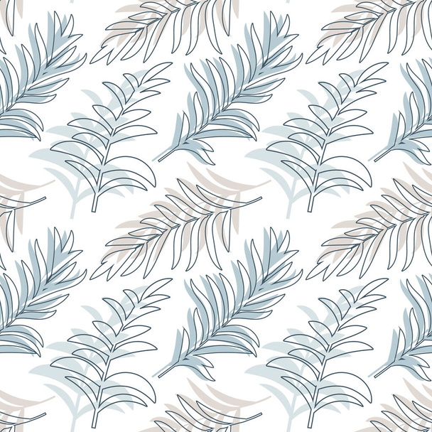 Seamless pattern with Palm tree and tropical leafs on white, Exotic floral design element, foliage. Summer graphic. Jungle nature. Vector EPS 10 format - Vecteur, image