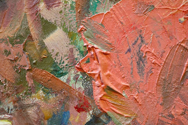 Close-up van olieverf textuur met penseelstreken en palet mes slagen - Foto, afbeelding