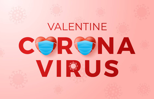 Koncept koronavirového Valentýna. Covid Coronavirus koncept nápis typografie design logo, Nakažlivé nemoci postav při vystavení viru, nebezpečné vektorové ilustrace - Vektor, obrázek