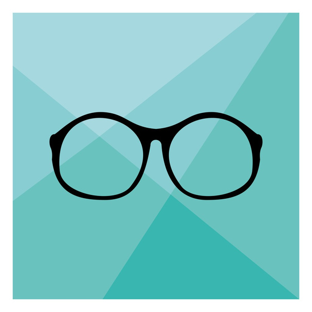Óculos com suporte preto de espessura retro hipster vetor ilustração em verde plano triângulo mosaico fundo. Óculos de olho médico coleção shilouette. Sinal de inteligência, secretário ou professor de escola
 - Vetor, Imagem