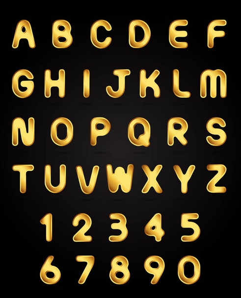 golden alphabet letters on black background - Wektor, obraz