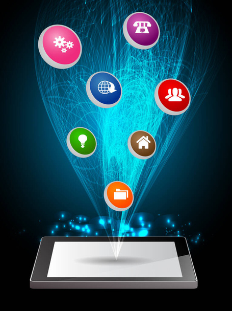 tablet pc with icons on the screen - Vector, Image