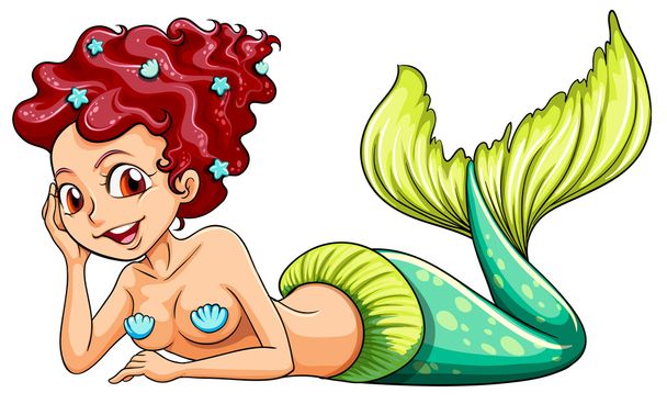 A smiling mermaid with green tail - Vector, Image