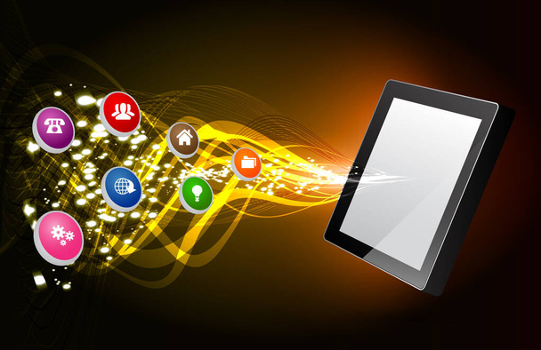 tablet pc with icons on the dark background - Vecteur, image