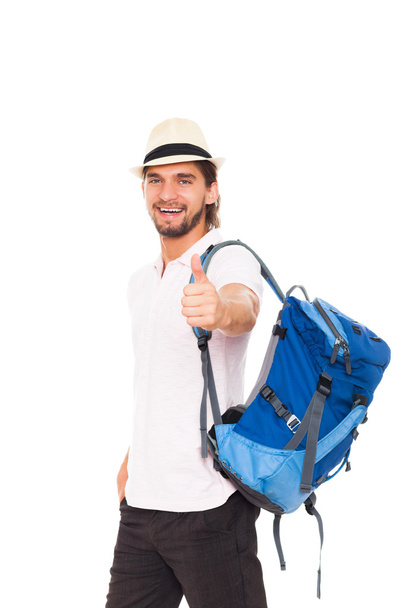 Man in hat with backpack - Foto, Imagen