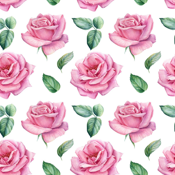 Květinové bezešvé vzor, Růže květiny, akvarel botanická malba - Fotografie, Obrázek
