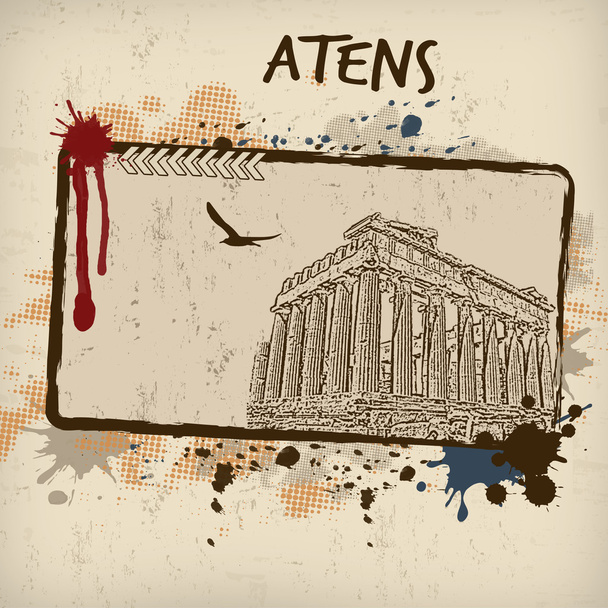 Parthenon dan Atina retro poster - Vektör, Görsel