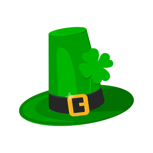 Saint Patrick Day menninkäinen vihreä hattu shamrock apila lehtiä kuvake. - Vektori, kuva