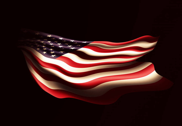 Αμερικανική σημαία, πολύχρωμη τρισδιάστατη απεικόνιση  - Φωτογραφία, εικόνα