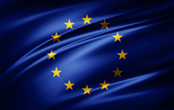 3D illustration of silk flag of Europe union - Foto, Imagem