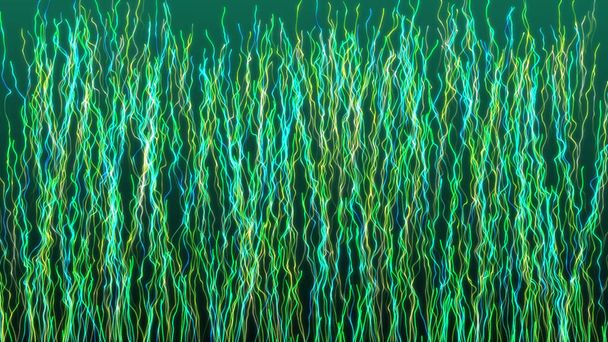 Piękne abstrakcyjne zielone linie kolorów z pionowymi i w górę dynamiczne faliste wzory wirowe, Abstrakcyjne tło, 4K wysokiej jakości, renderowanie 3D - Zdjęcie, obraz