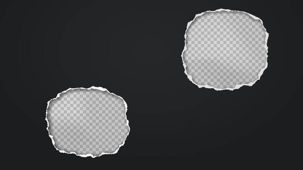 На прозрачном фоне находится композиция круглых отверстий в черной бумаге с разорванными краями и мягкой тенью. Векторная иллюстрация - Вектор,изображение