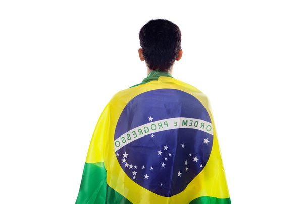 Backside of brazilian fans with flag isolated - Foto, Bild