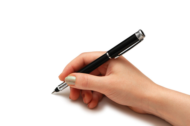 Hand holding pen isolated on white background - Photo, Image