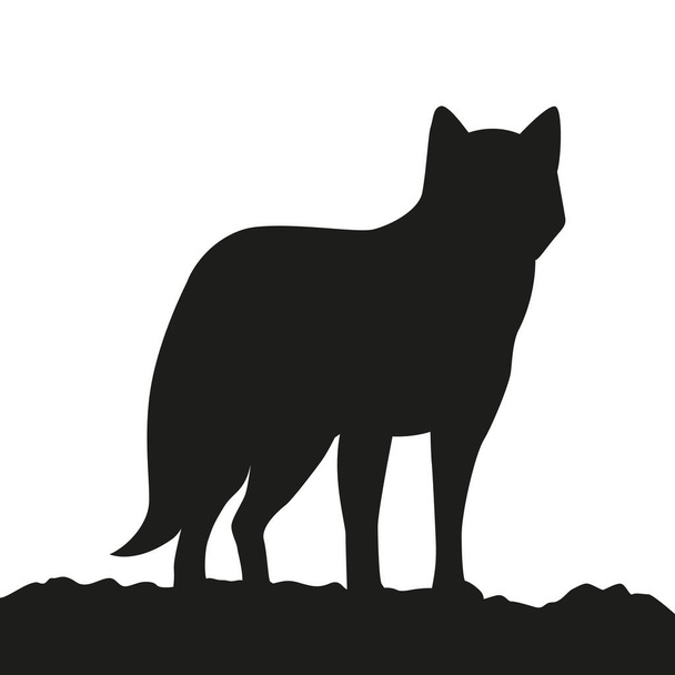 young wolf looks into the distance silhouette on white background - Vector, Image