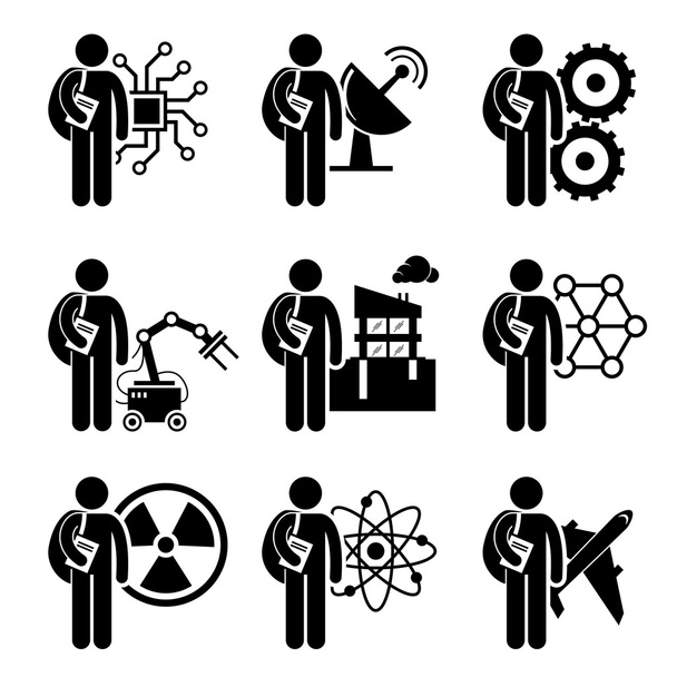 Студенческая степень в области машиностроения - Электрическая, Механическая, Телекоммуникационная, Роботизированная, Гражданская, Нанотехнологическая, Ядерная, Химическая, Аэрокосмическая -
 - Вектор,изображение