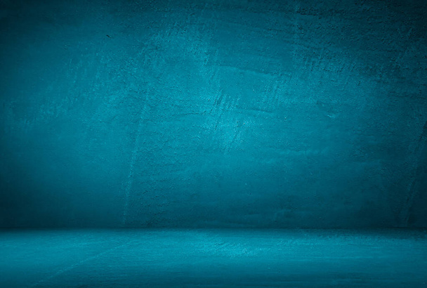 Vintage grunge blue concrete texture studio wall background with vignette. - Fotografie, Obrázek