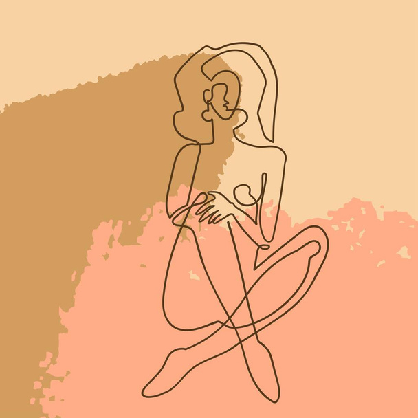 Esquema ilustración del cuerpo de la mujer sobre fondo floral - Vector, imagen